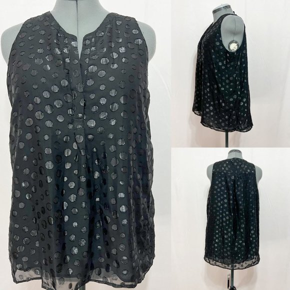Adrienne Vittadini NWOT Sz XL Split Neck Swing Shimmery Overlay Sleeveless Top - Picture 1 of 8